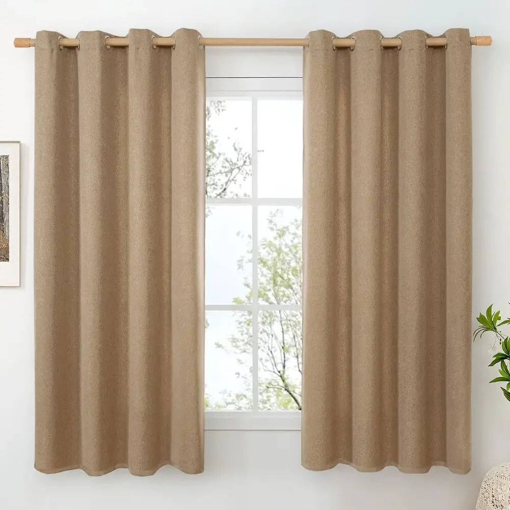 Camel Linen Curtains 78 In Thick Country Rustic Window 2 Panels Set 52 In Wide